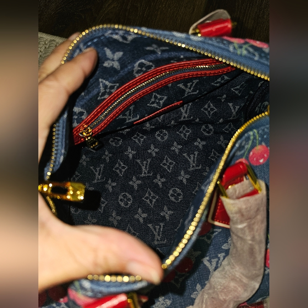CUTE DENIM BAG Large SPEEDY Denim Cherries LV X TM MURAKAMI - Picture 8 of 17